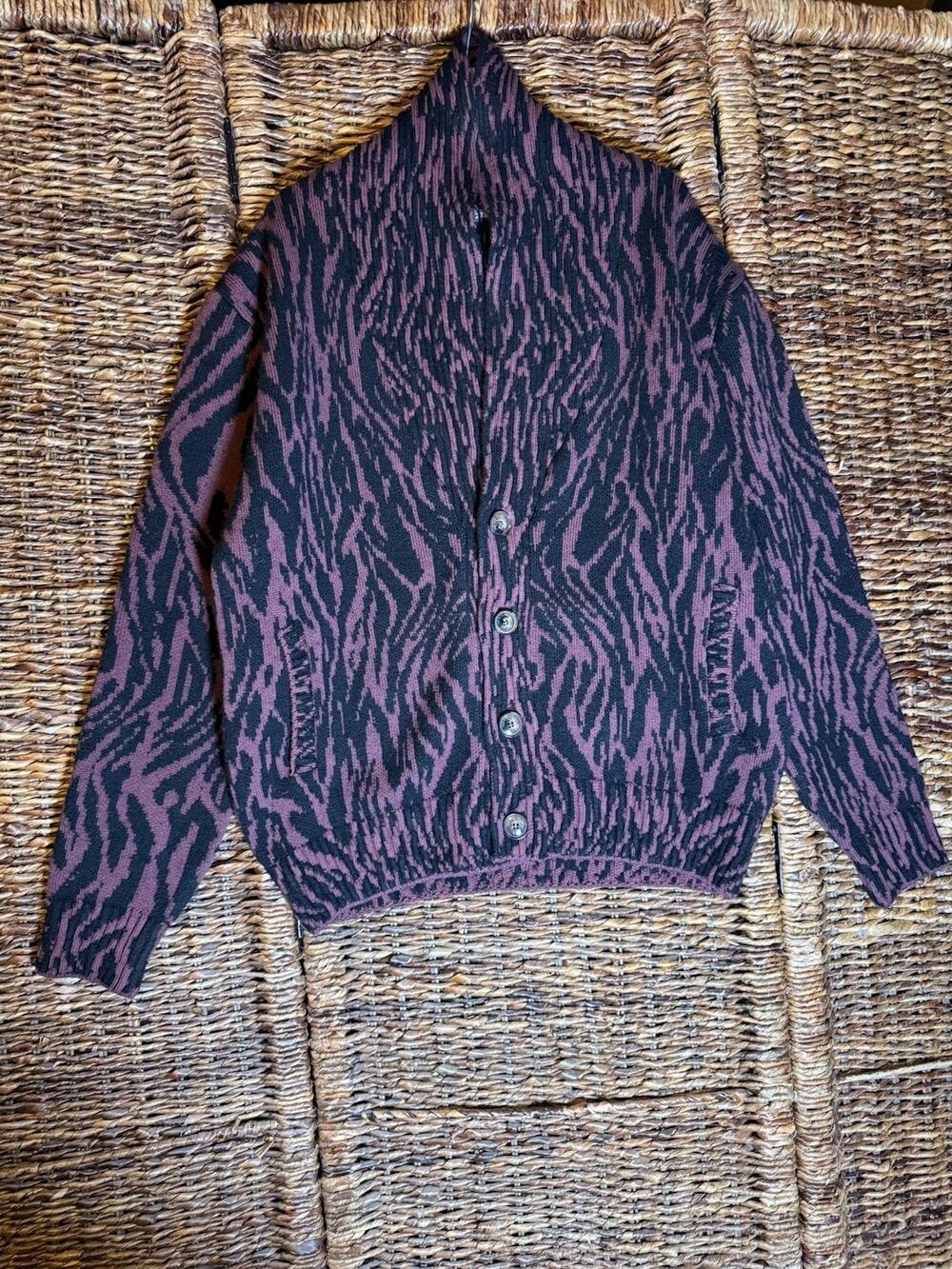 Roberto Cavalli Pattern Knit Cardigan – Burgundy/Black – Brand New w/ Tags